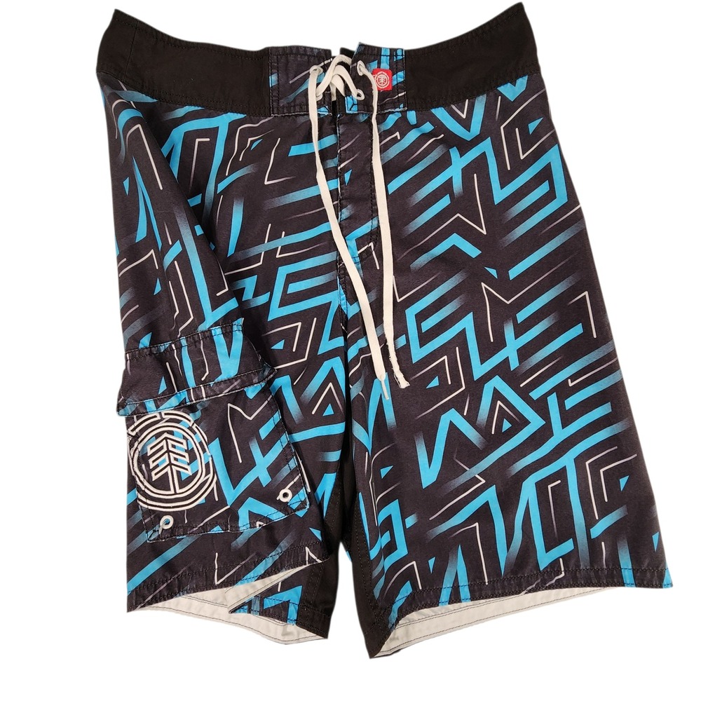 Y2K Element Board Short sz 32 Men Abstract Blue Geometric Swim Surf Skater Beach
